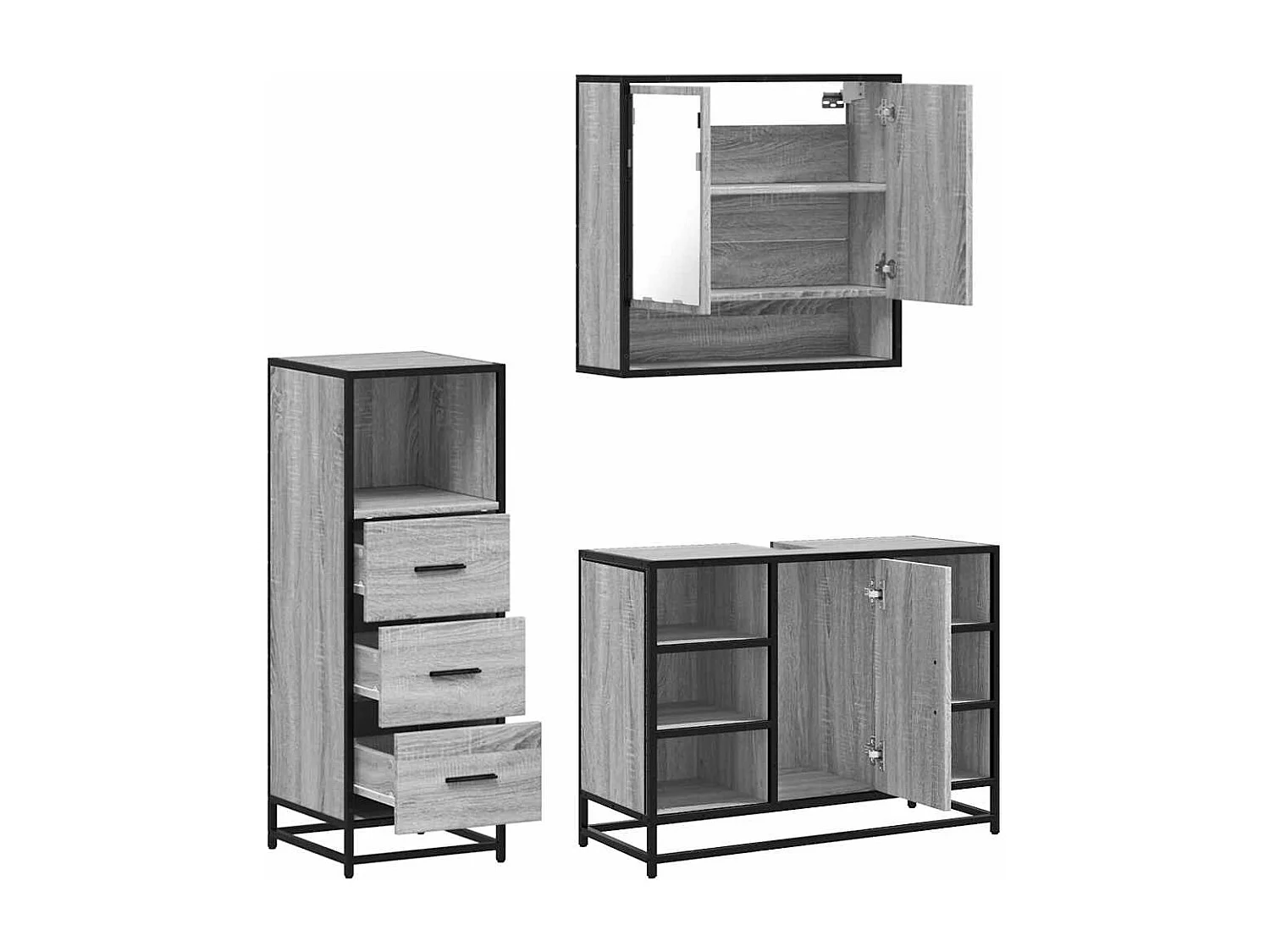 Set di mobili da bagno Sonoma Grey da 3 pezzi