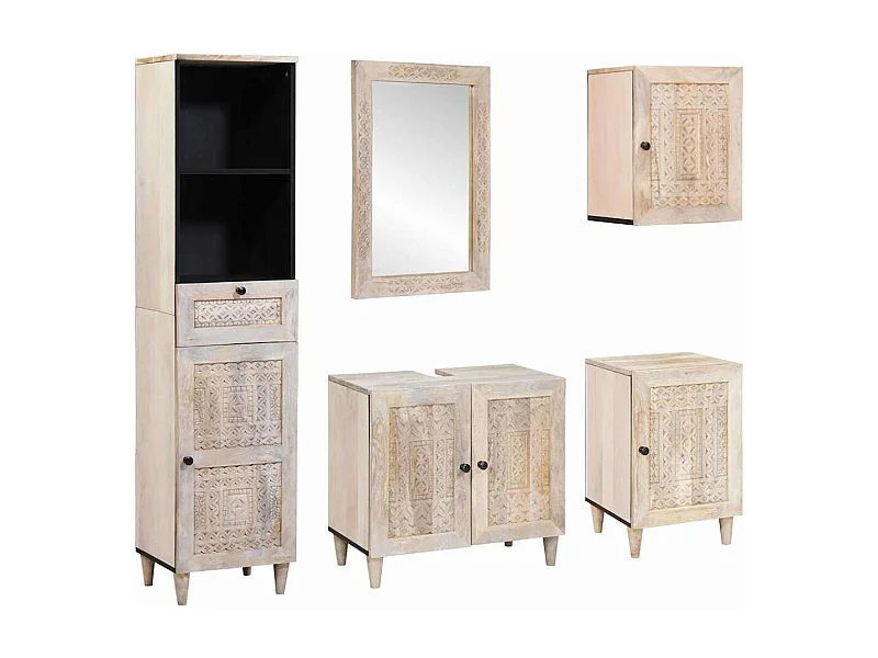 Ensemble de mobilier de salle de bain avec tiroir 5 pcs Blanc