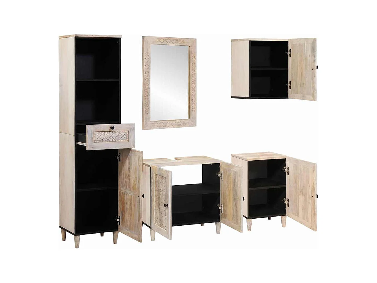 Ensemble de mobilier de salle de bain avec tiroir 5 pcs Blanc