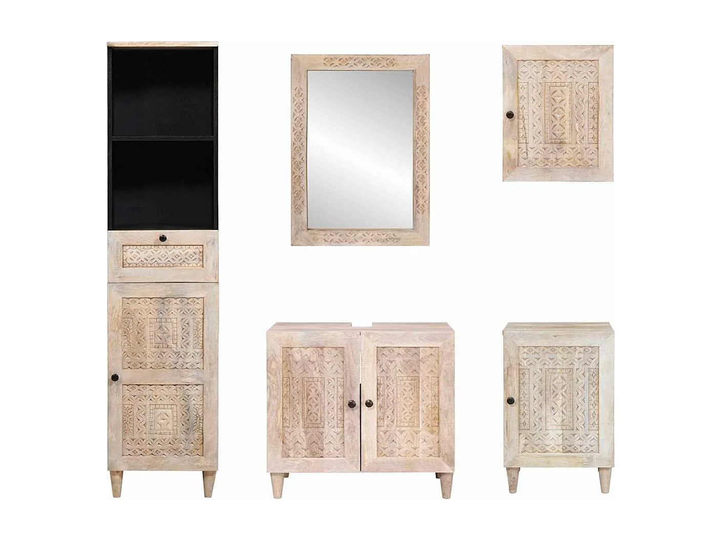 Ensemble de mobilier de salle de bain avec tiroir 5 pcs Blanc