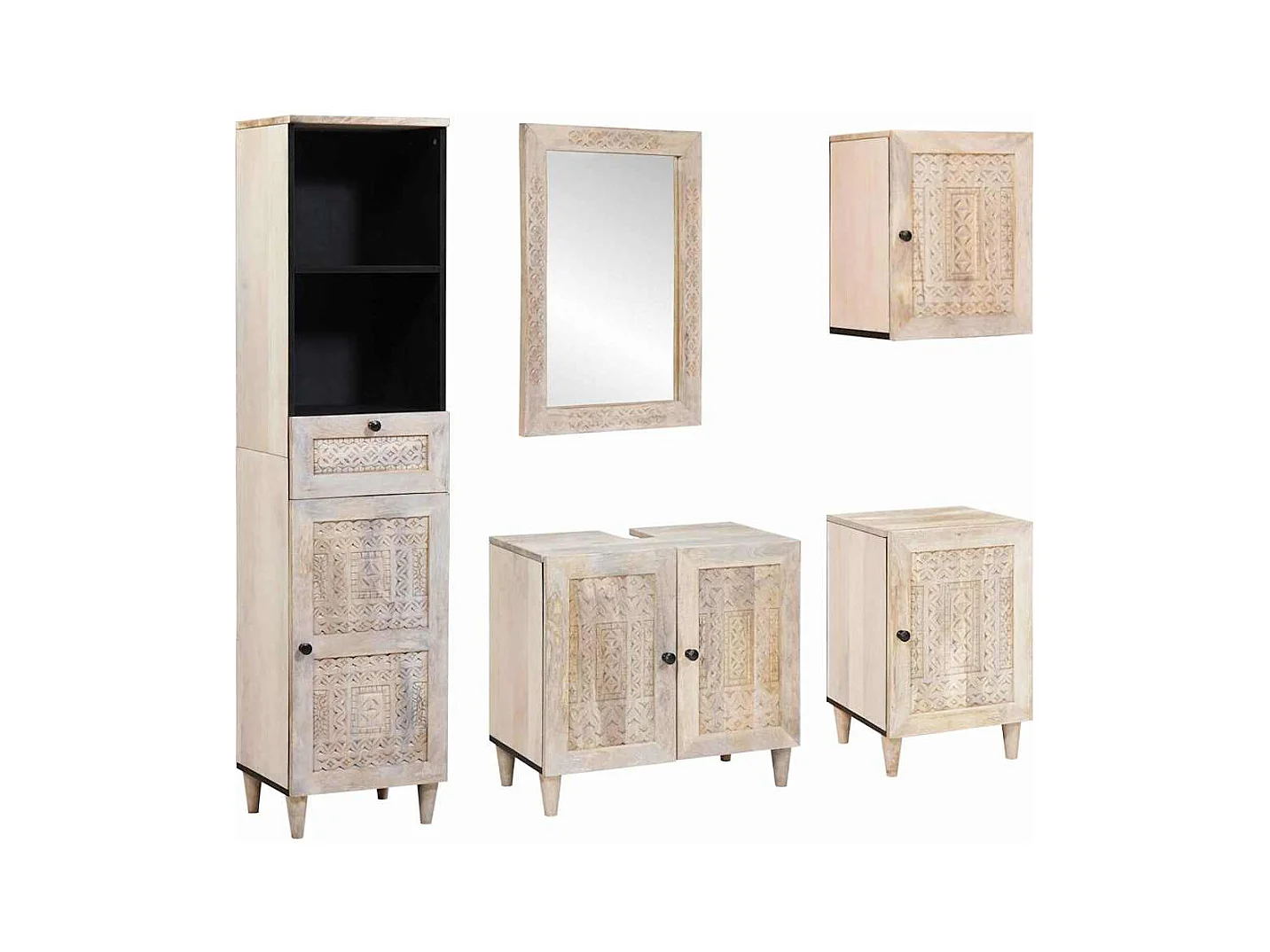 Badezimmermöbel-Set mit Schublade 5-teilig Weiß