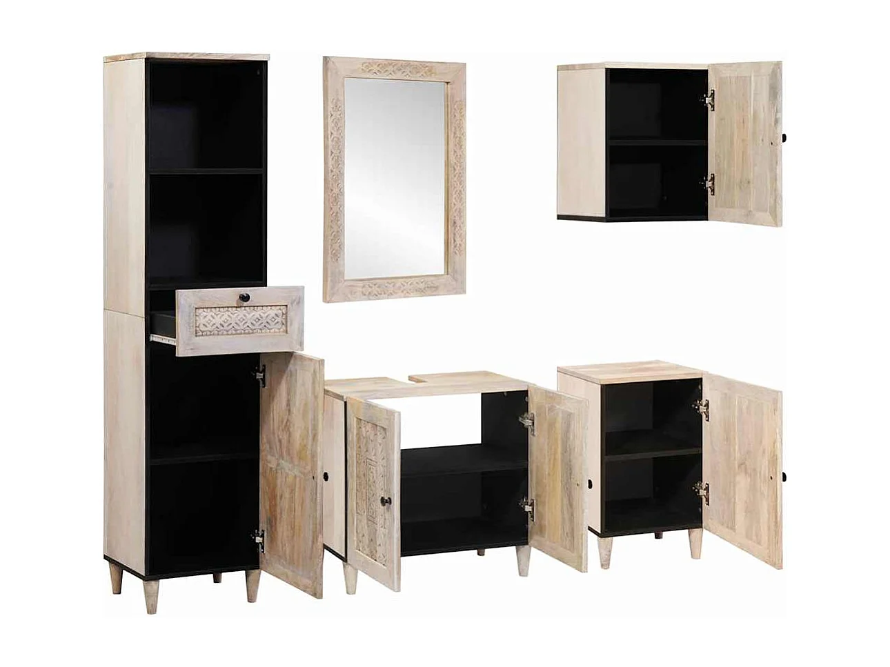 Conjunto de muebles de baño con cajón 5 piezas blanco