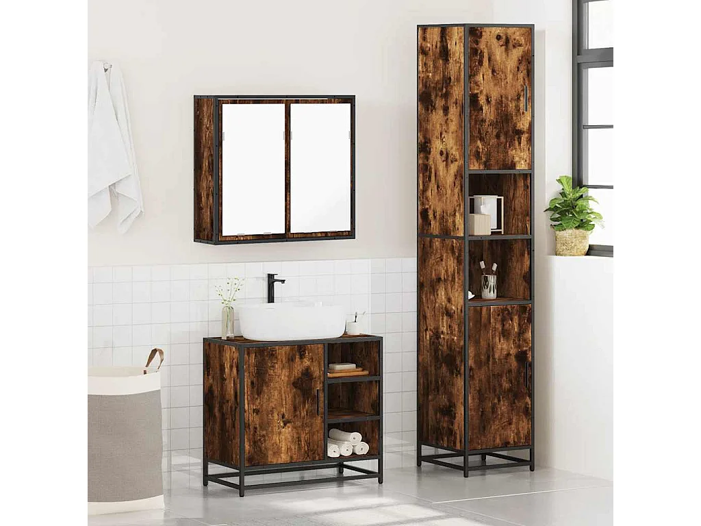 Set di mobili da bagno 3 pezzi Rovere affumicato