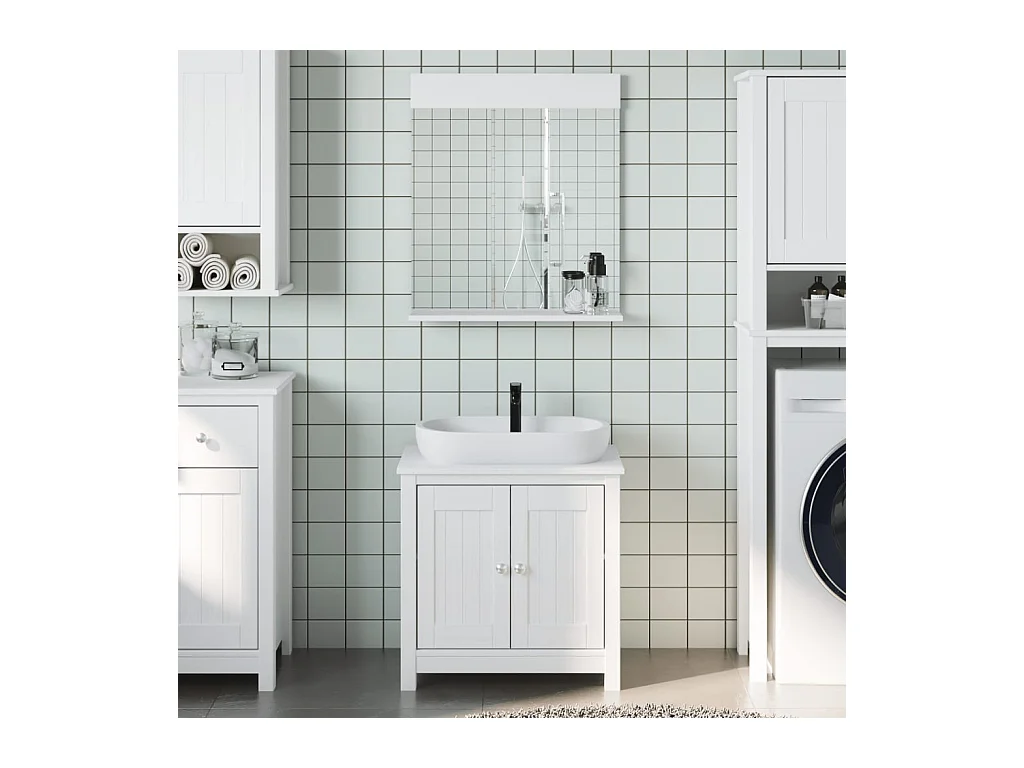 Meubles de salle de bain 2 pcs BERG blanc bois de pin massif