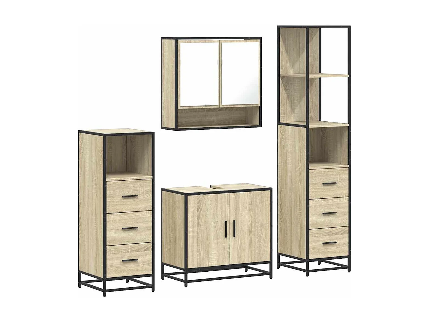 Set di mobili da bagno 4 pezzi in rovere Sonoma