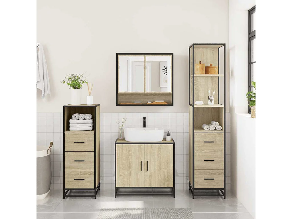 Set di mobili da bagno 4 pezzi in rovere Sonoma