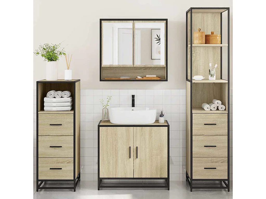 Set di mobili da bagno 4 pezzi in rovere Sonoma