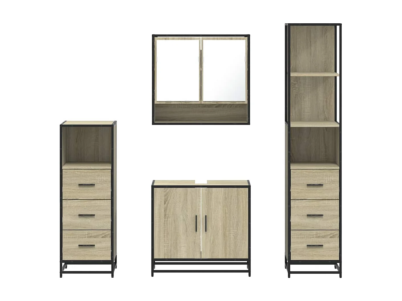 Set di mobili da bagno 4 pezzi in rovere Sonoma