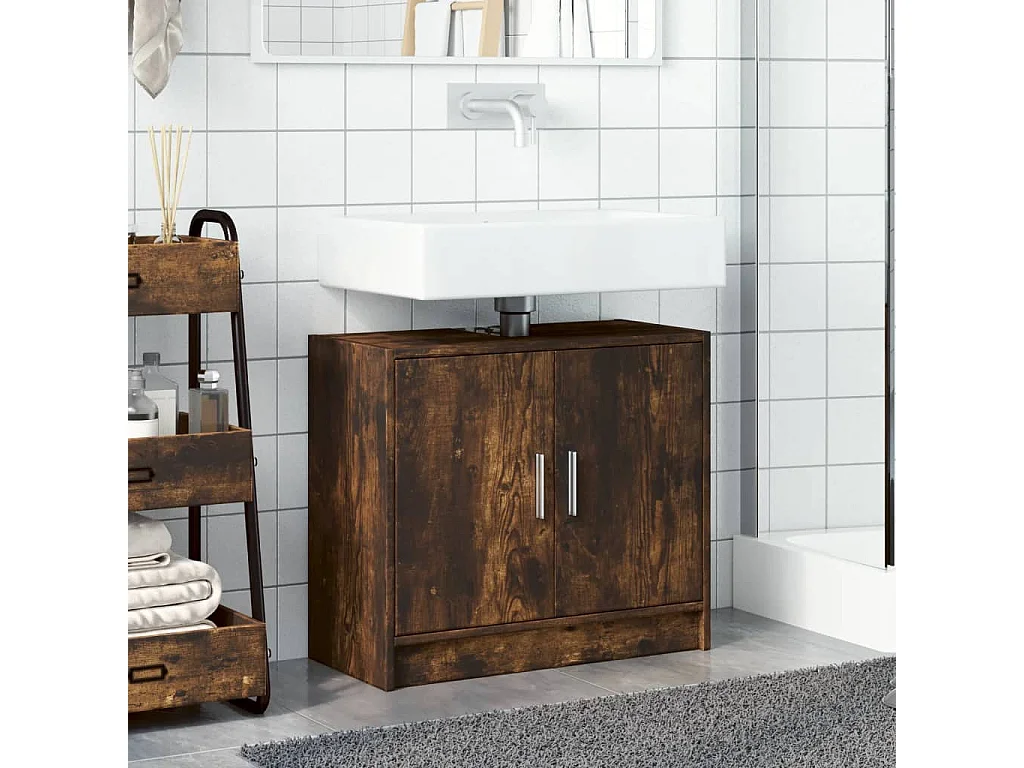 Mueble lavabo roble ahumado 63x29x55 cm madera de ingeniería
