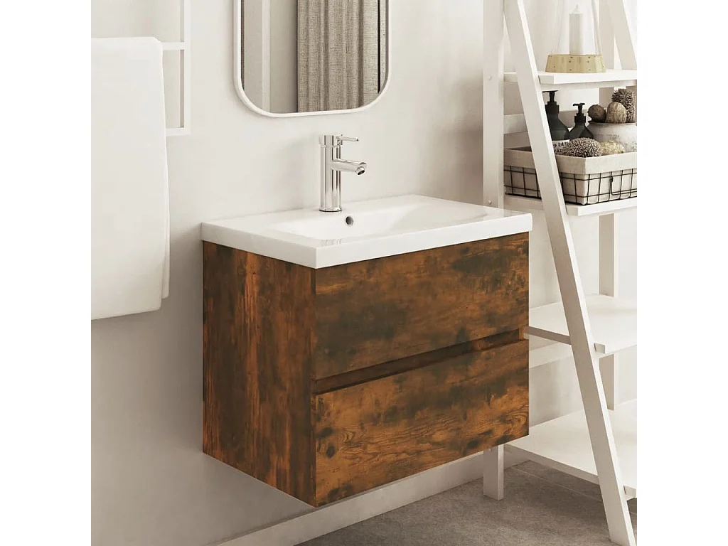Mobile lavabo in rovere affumicato 60x38,5x45 cm in legno ingegnerizzato