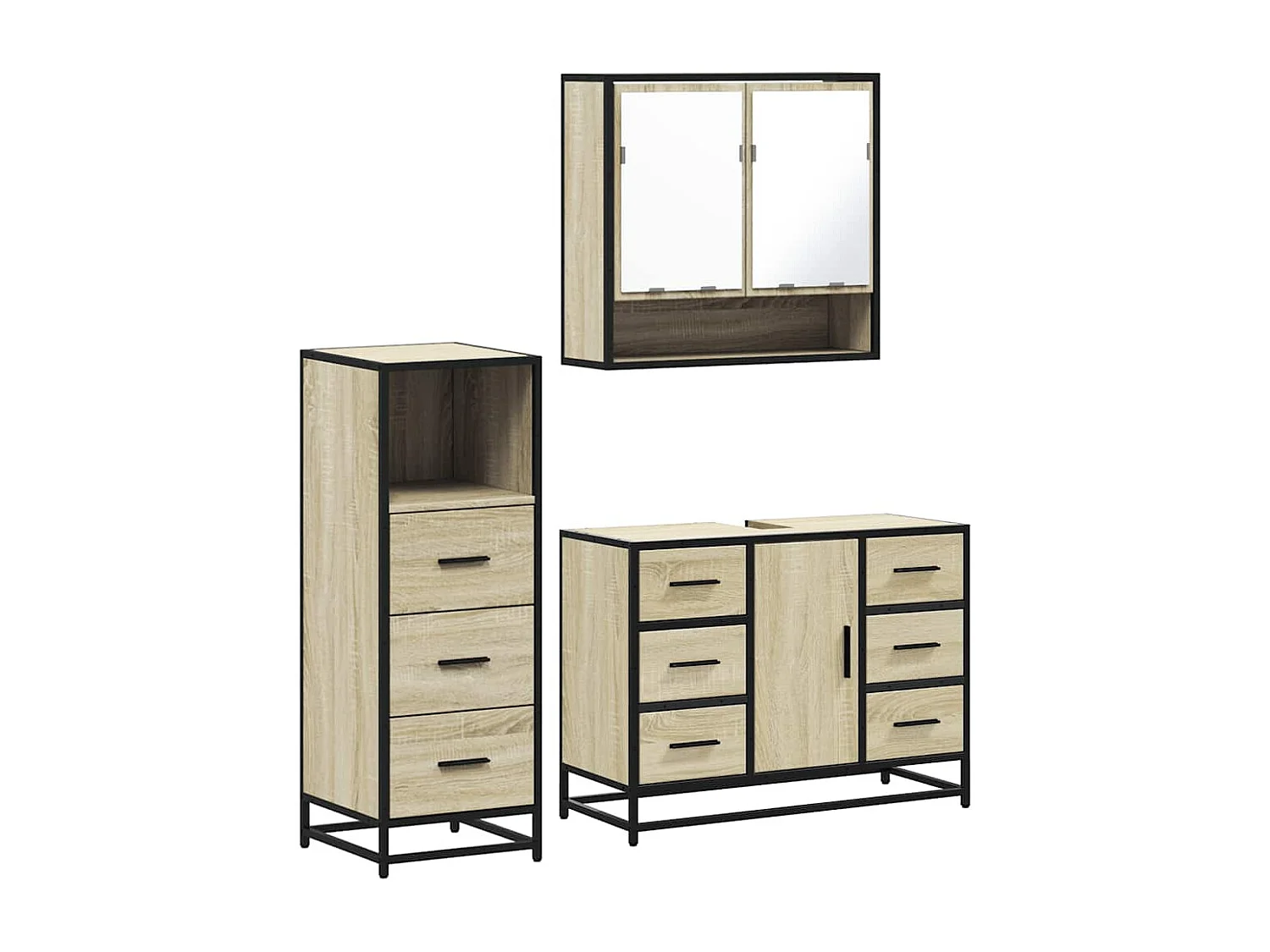 Set di mobili da bagno 3 pezzi in rovere Sonoma
