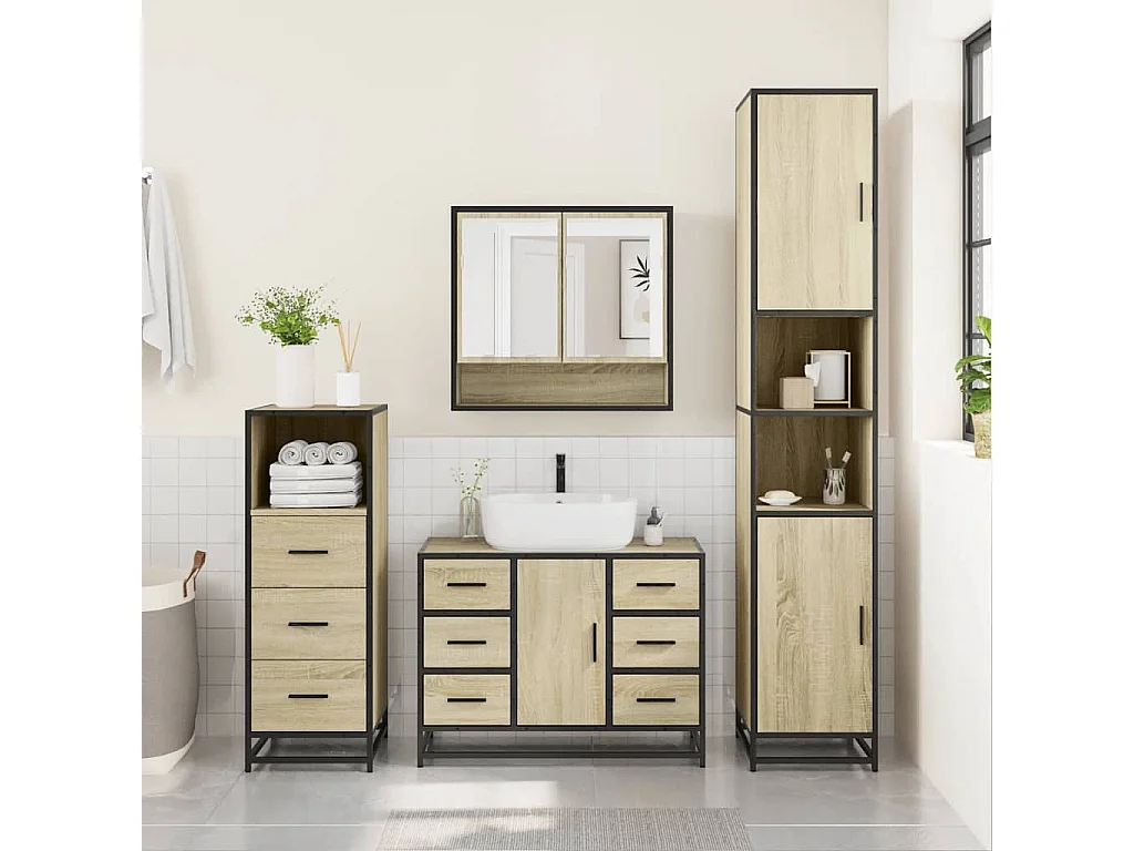 Set di mobili da bagno 3 pezzi in rovere Sonoma