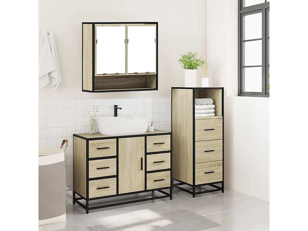 Set di mobili da bagno 3 pezzi in rovere Sonoma
