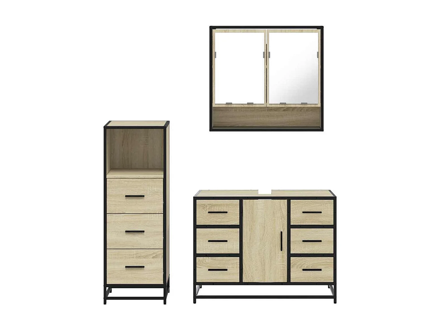Set di mobili da bagno 3 pezzi in rovere Sonoma