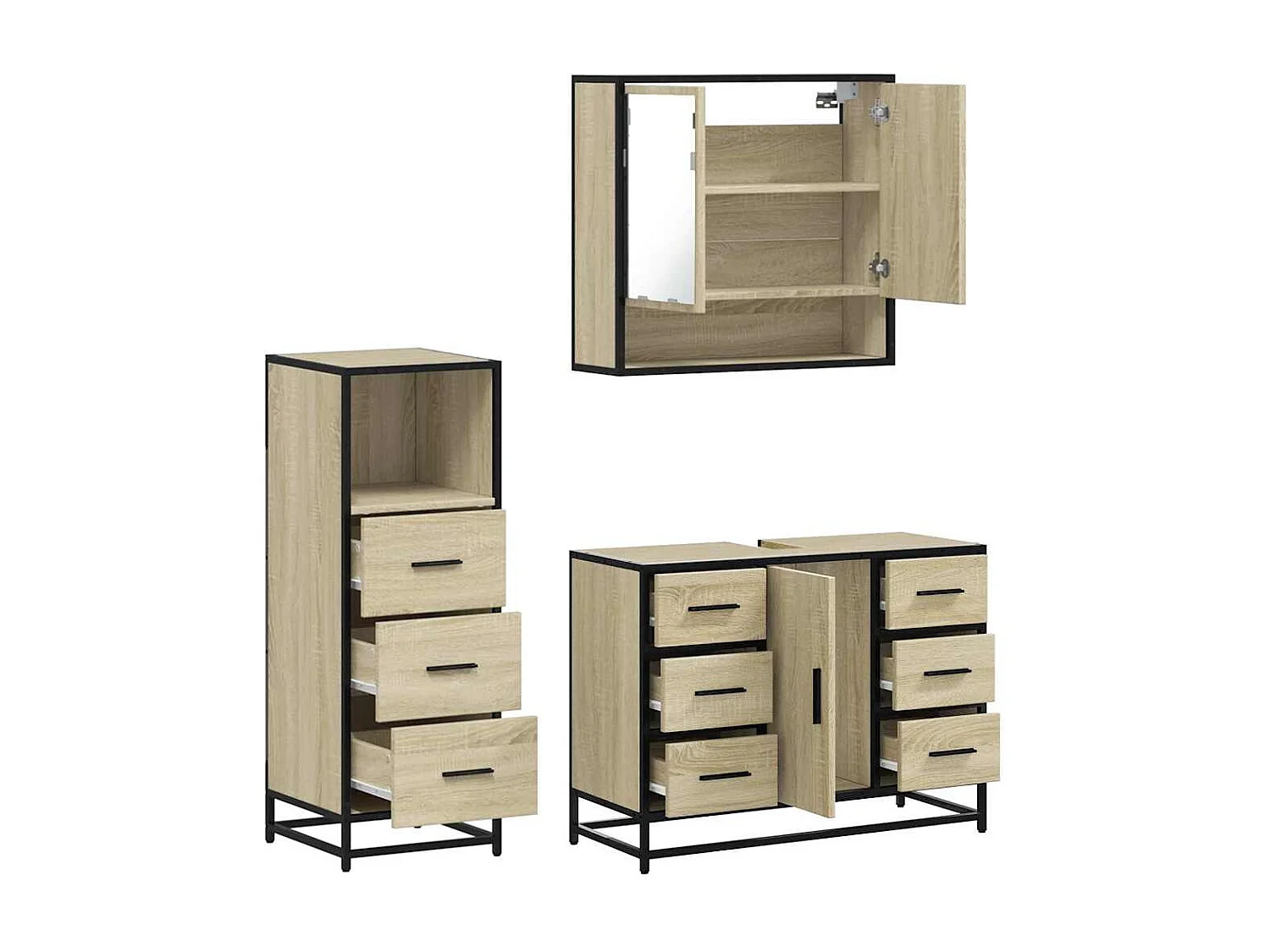Set di mobili da bagno 3 pezzi in rovere Sonoma