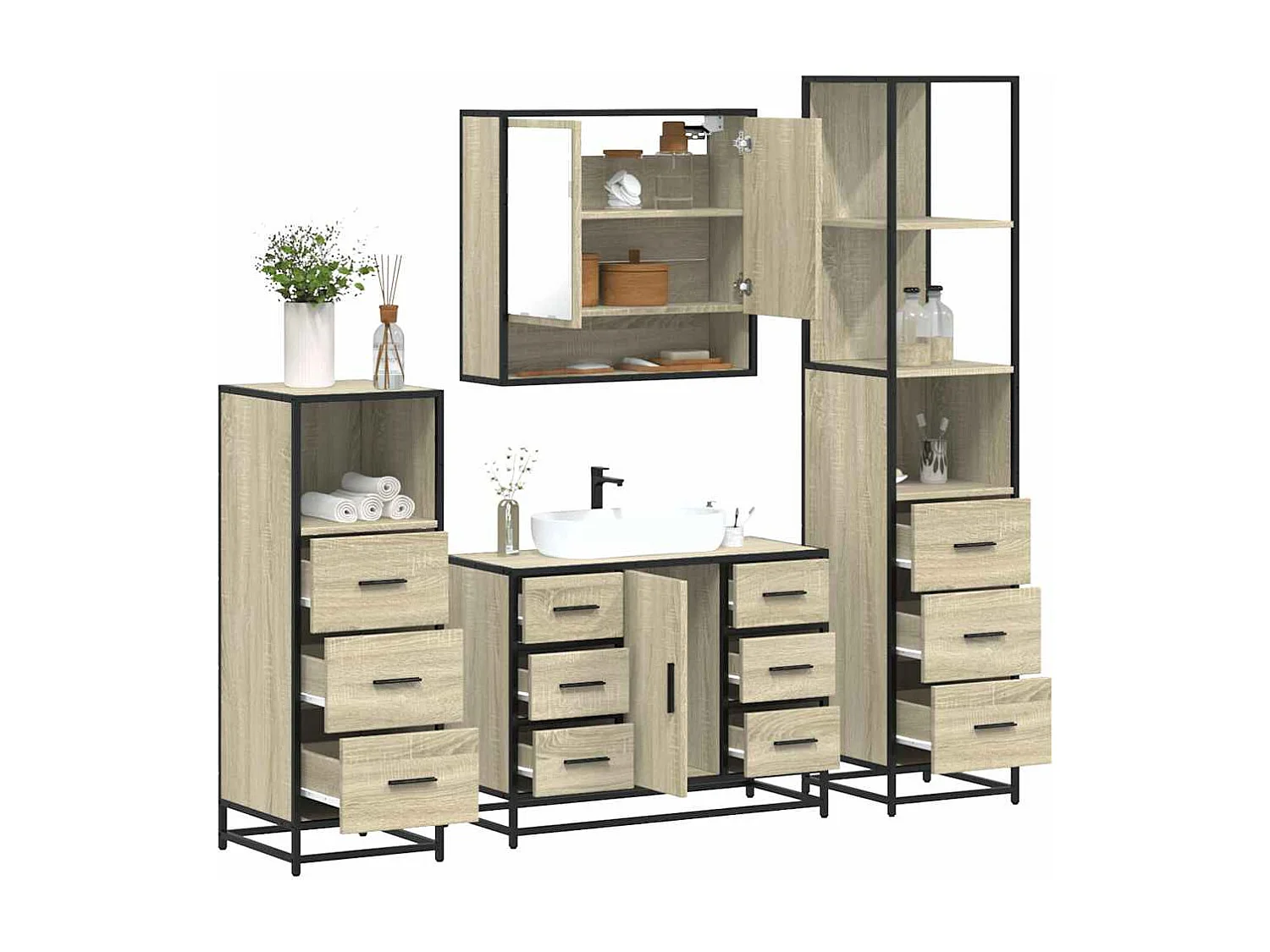 Ensemble de meubles de salle de bain 4 pcs chêne sonoma