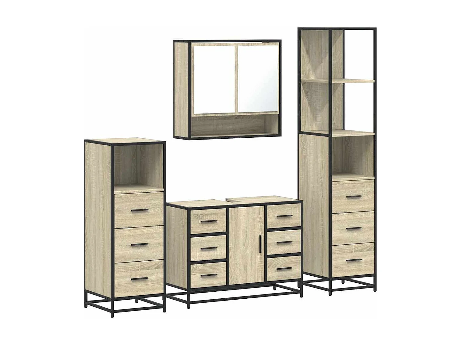 Ensemble de meubles de salle de bain 4 pcs chêne sonoma