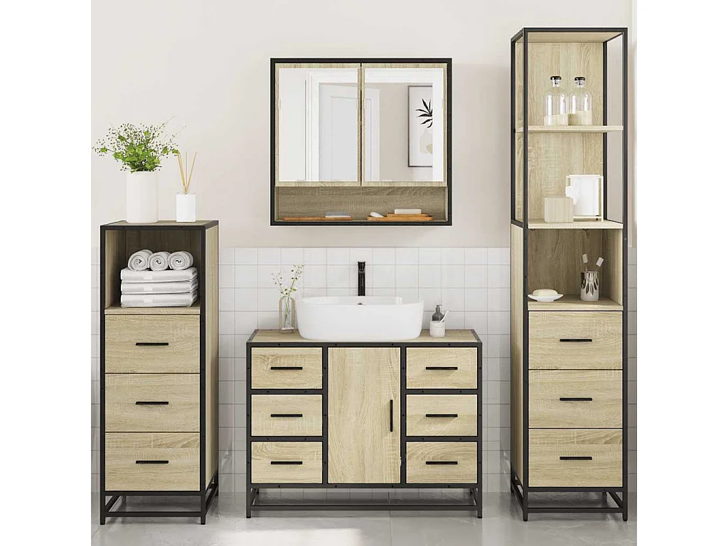 Ensemble de meubles de salle de bain 4 pcs chêne sonoma