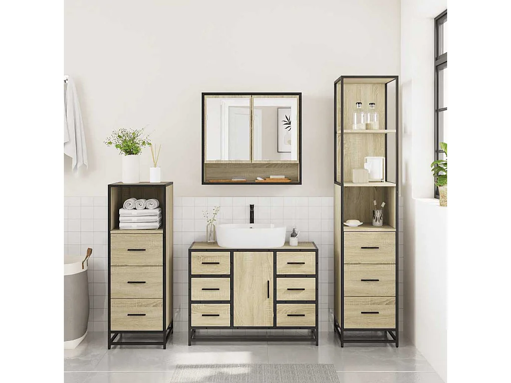 Ensemble de meubles de salle de bain 4 pcs chêne sonoma