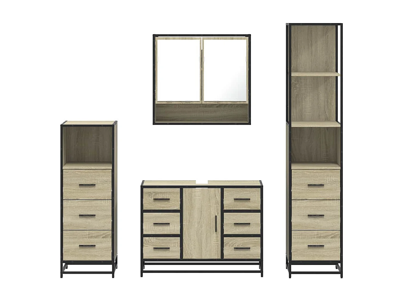 Ensemble de meubles de salle de bain 4 pcs chêne sonoma