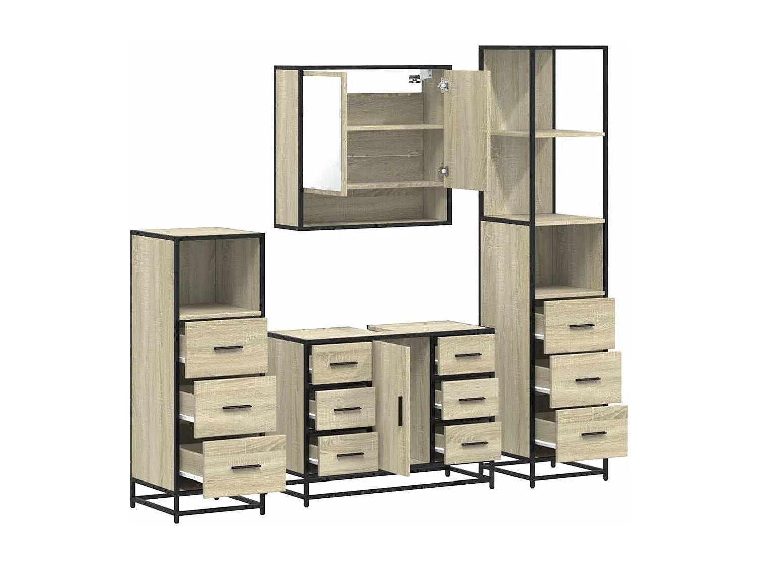 Ensemble de meubles de salle de bain 4 pcs chêne sonoma