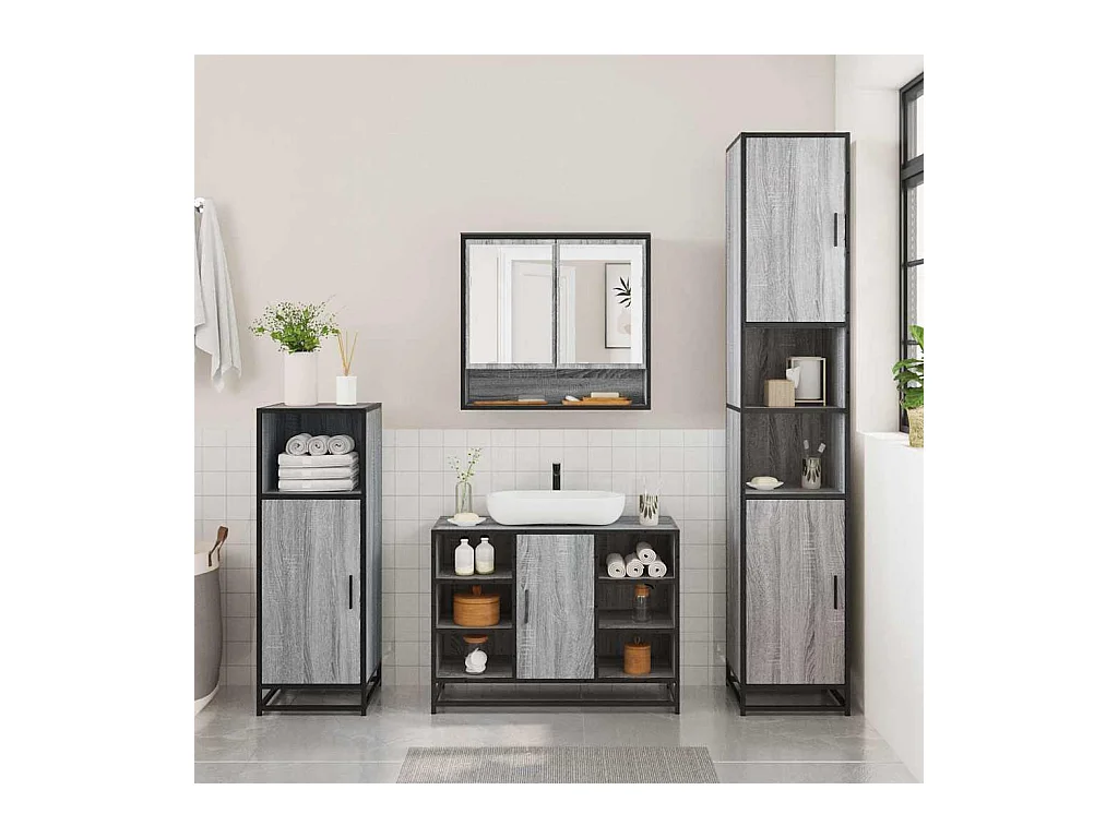Ensemble de meubles de salle de bain 2 pcs Sonoma gris