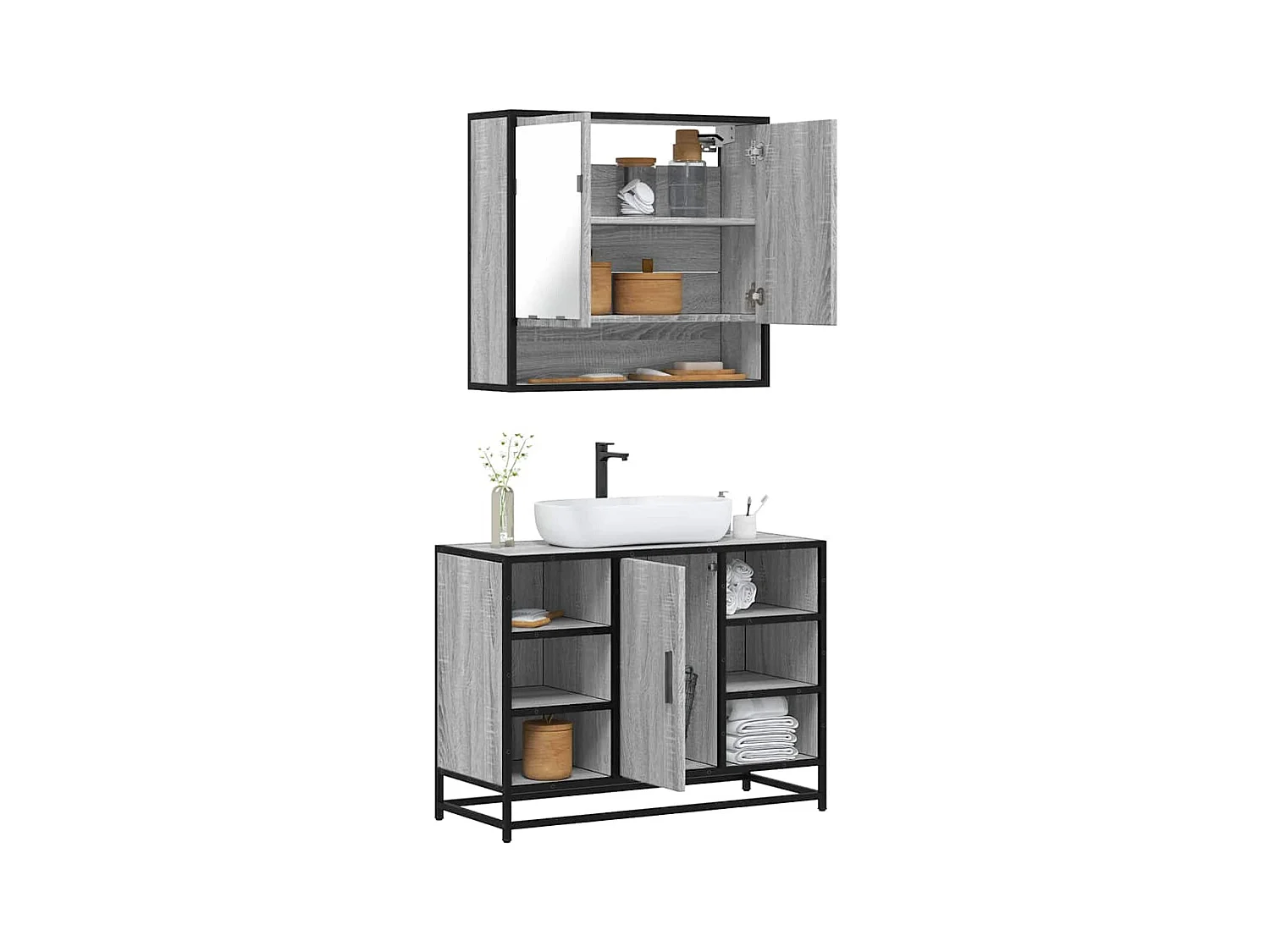 Ensemble de meubles de salle de bain 2 pcs Sonoma gris