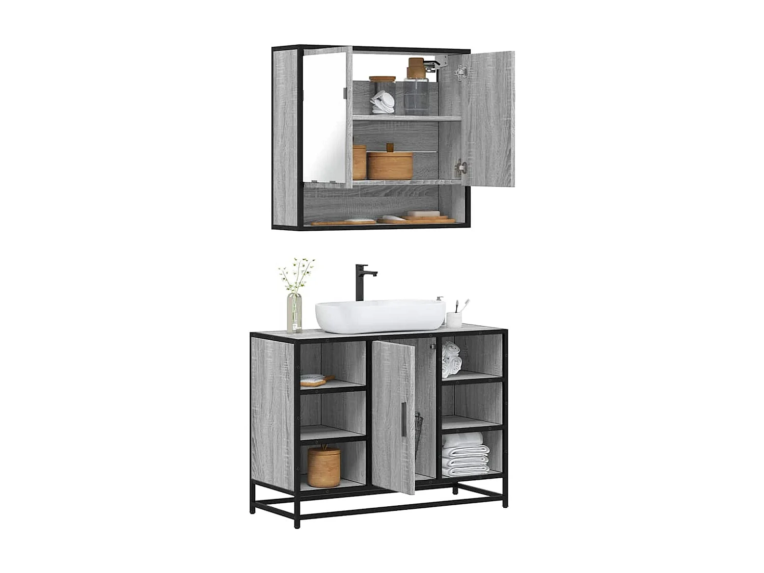 Ensemble de meubles de salle de bain 2 pcs Sonoma gris