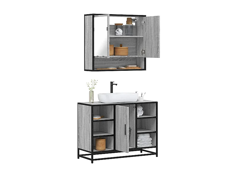 Ensemble de meubles de salle de bain 2 pcs Sonoma gris