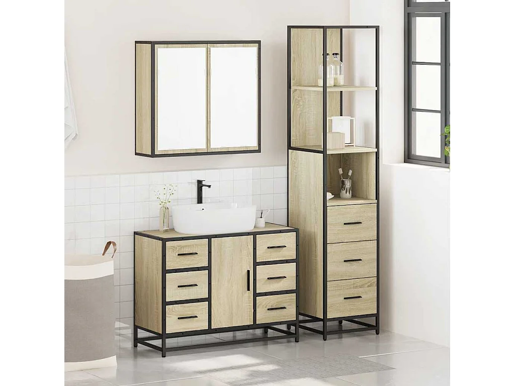 Ensemble de meubles de salle de bain 3 pcs chêne sonoma