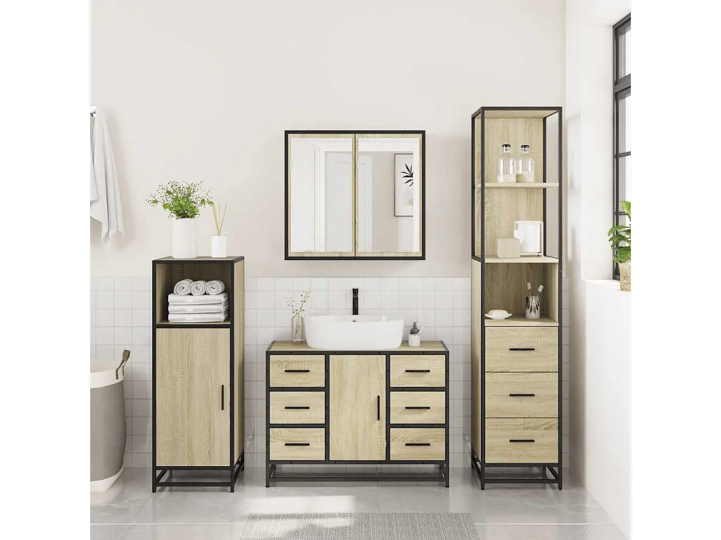Ensemble de meubles de salle de bain 3 pcs chêne sonoma