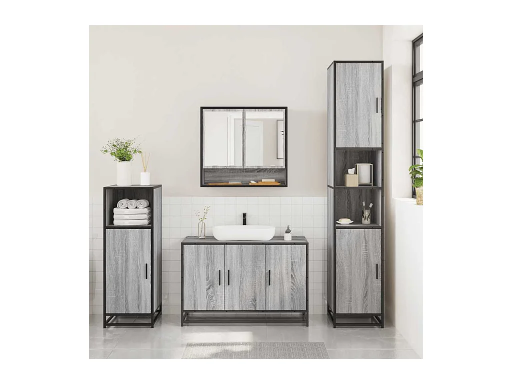 Ensemble de meubles de salle de bain 3 pcs Sonoma gris