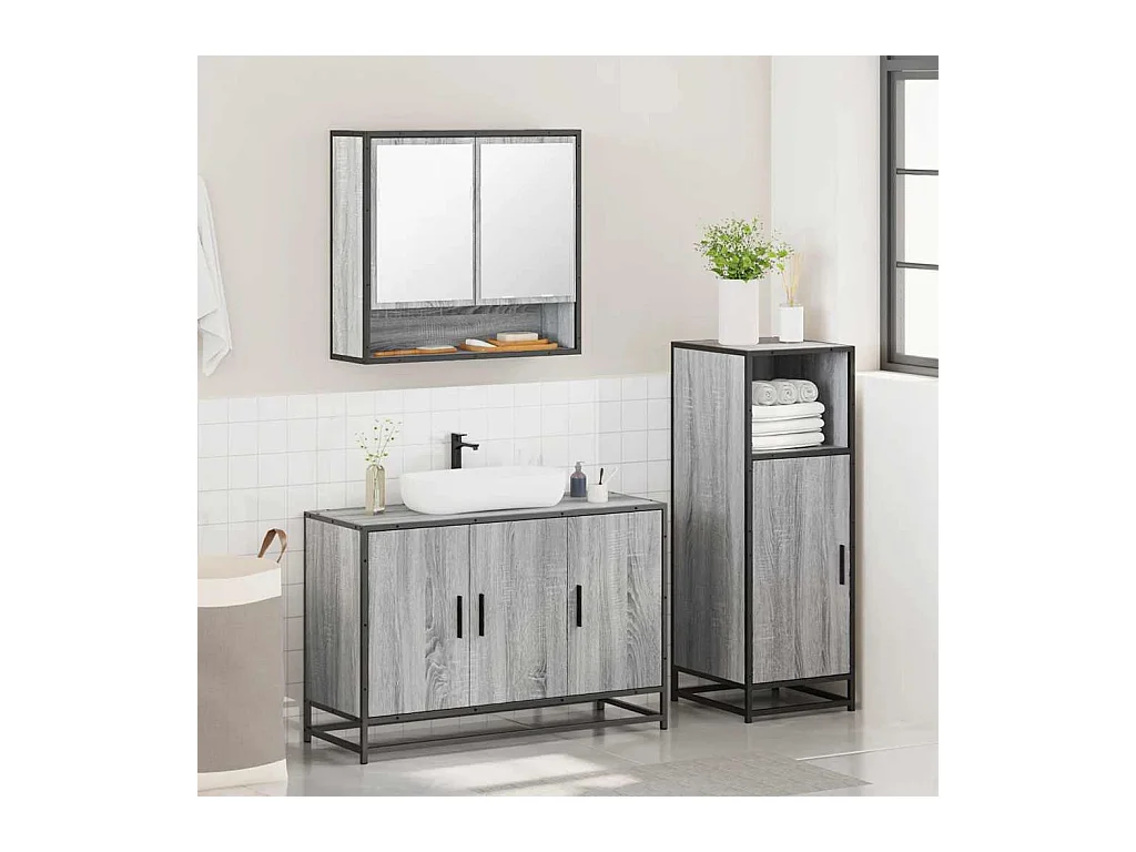 Ensemble de meubles de salle de bain 3 pcs Sonoma gris