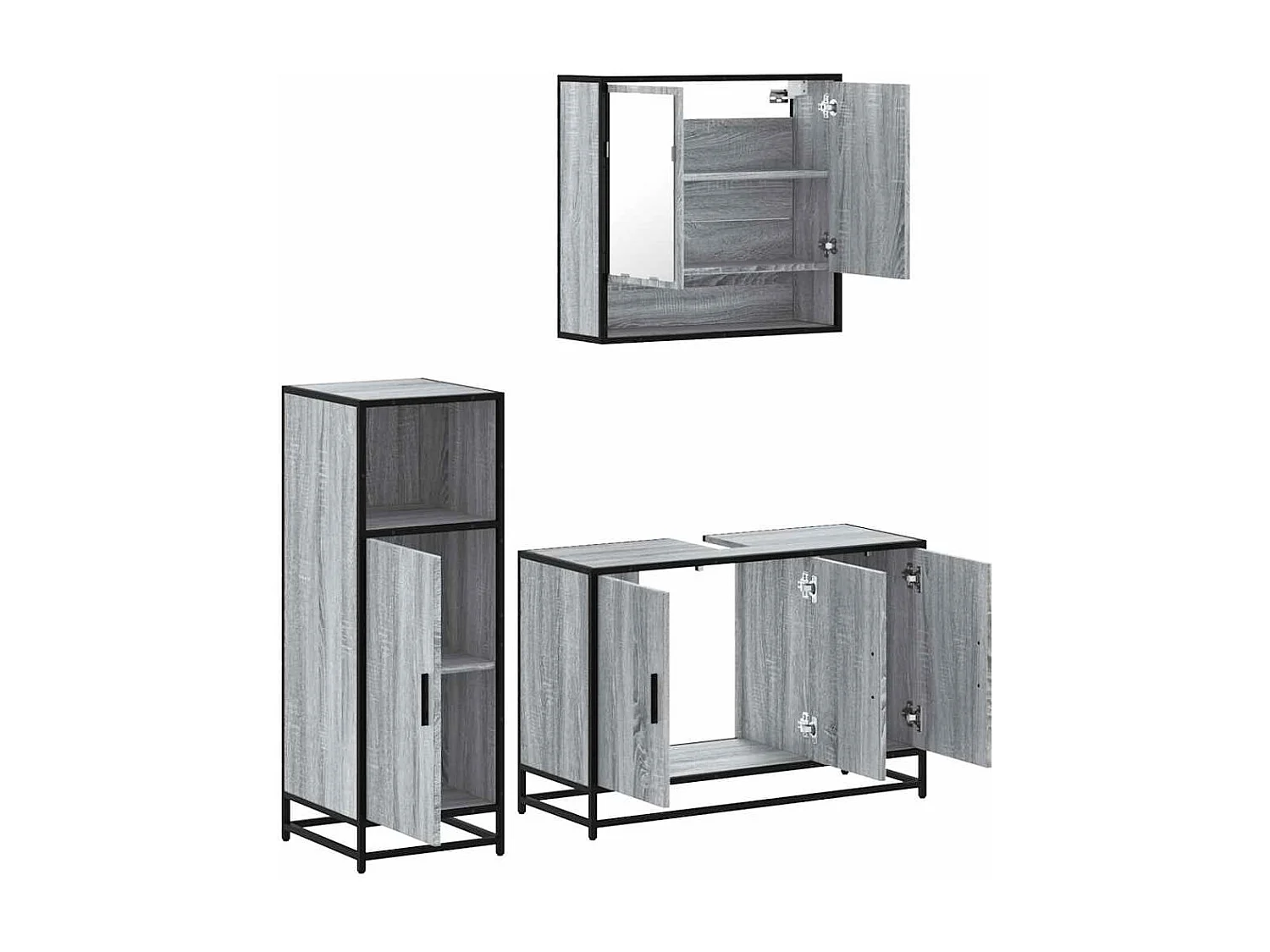 Ensemble de meubles de salle de bain 3 pcs Sonoma gris