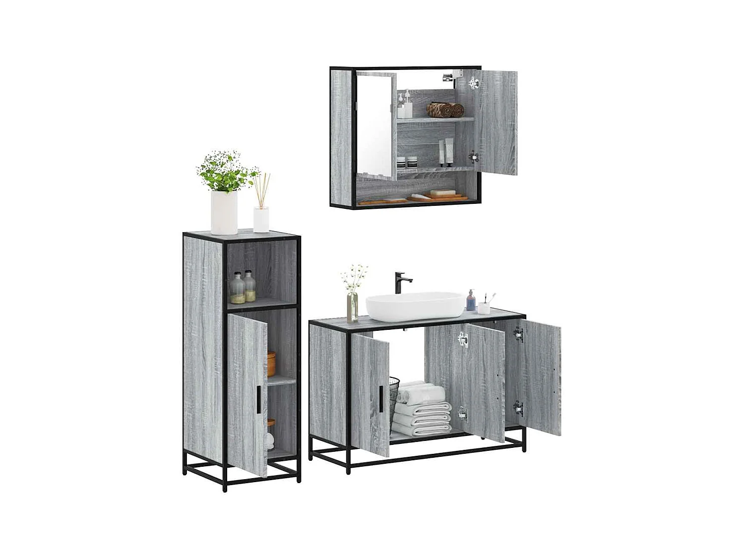 Ensemble de meubles de salle de bain 3 pcs Sonoma gris
