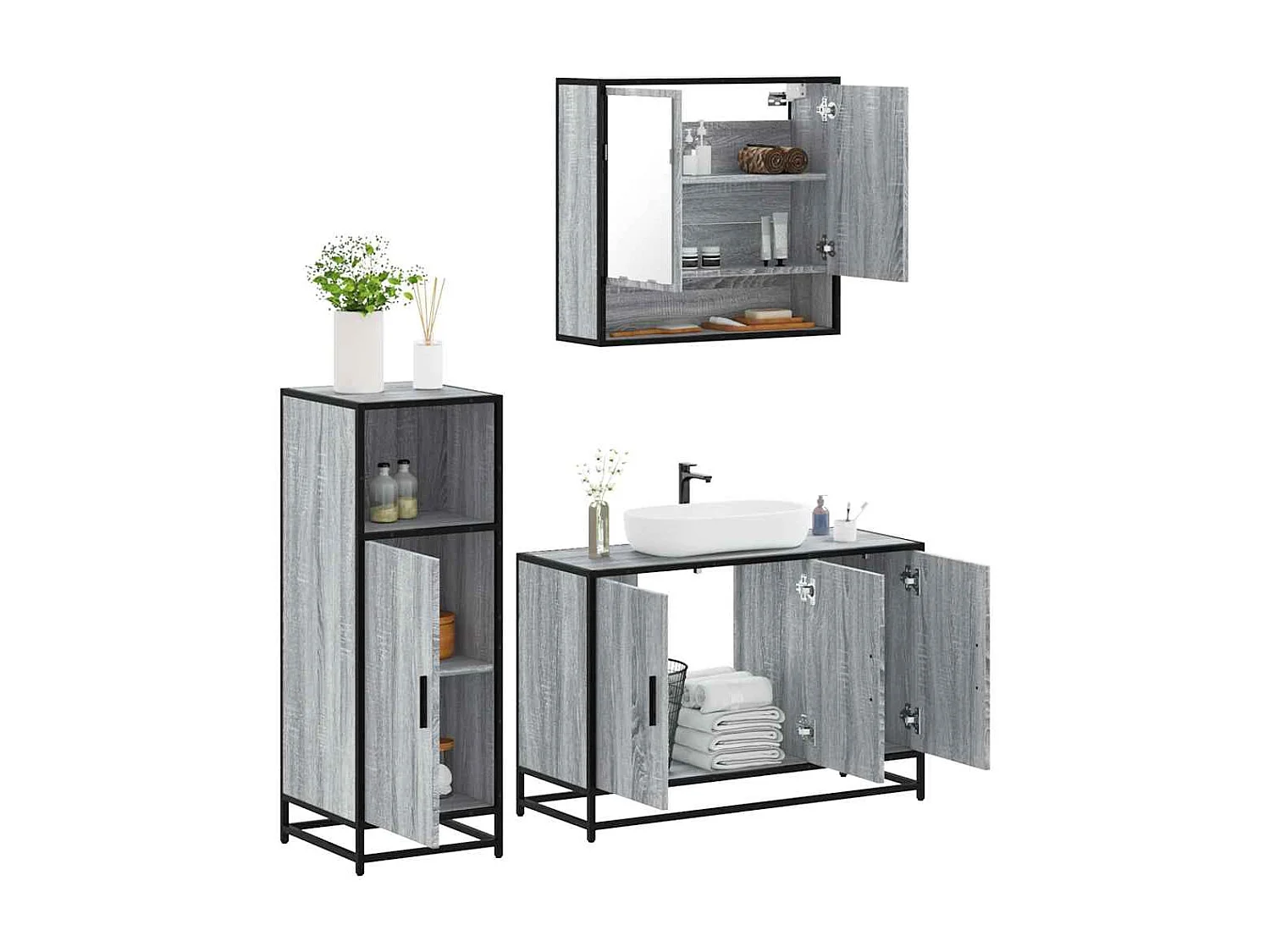 Ensemble de meubles de salle de bain 3 pcs Sonoma gris