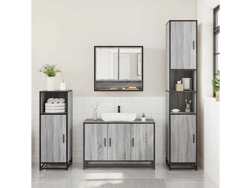Ensemble de meubles de salle de bain 3 pcs Sonoma gris