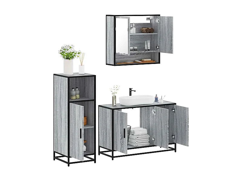 Ensemble de meubles de salle de bain 3 pcs Sonoma gris