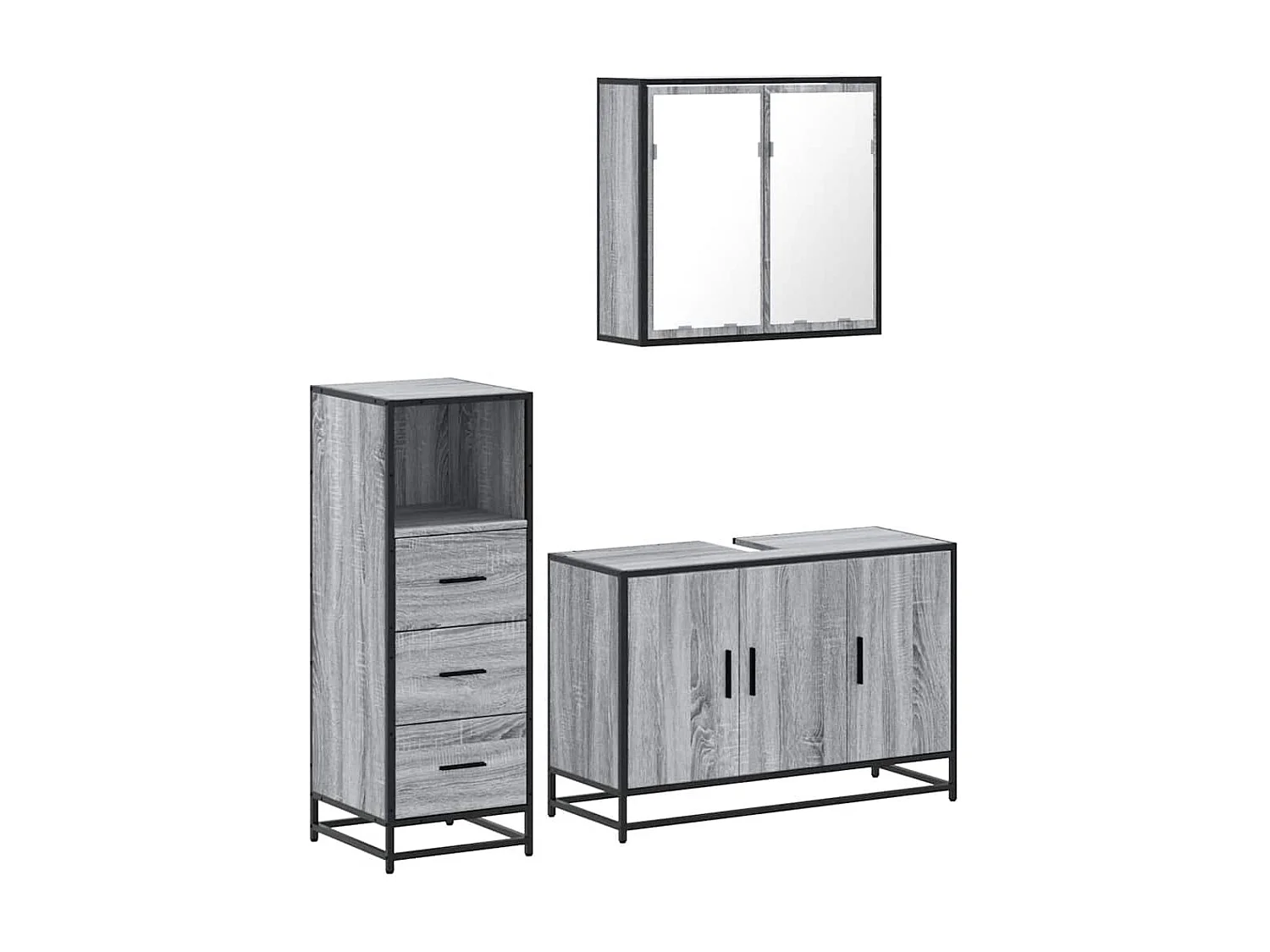 Ensemble de meubles de salle de bain 3 pcs Sonoma gris