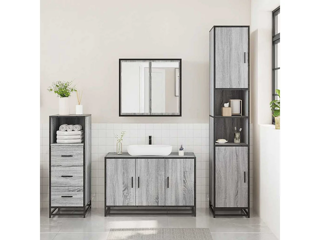 Ensemble de meubles de salle de bain 3 pcs Sonoma gris