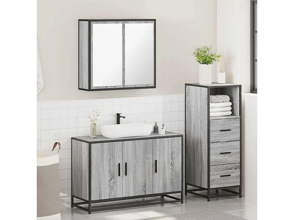 Ensemble de meubles de salle de bain 3 pcs Sonoma gris