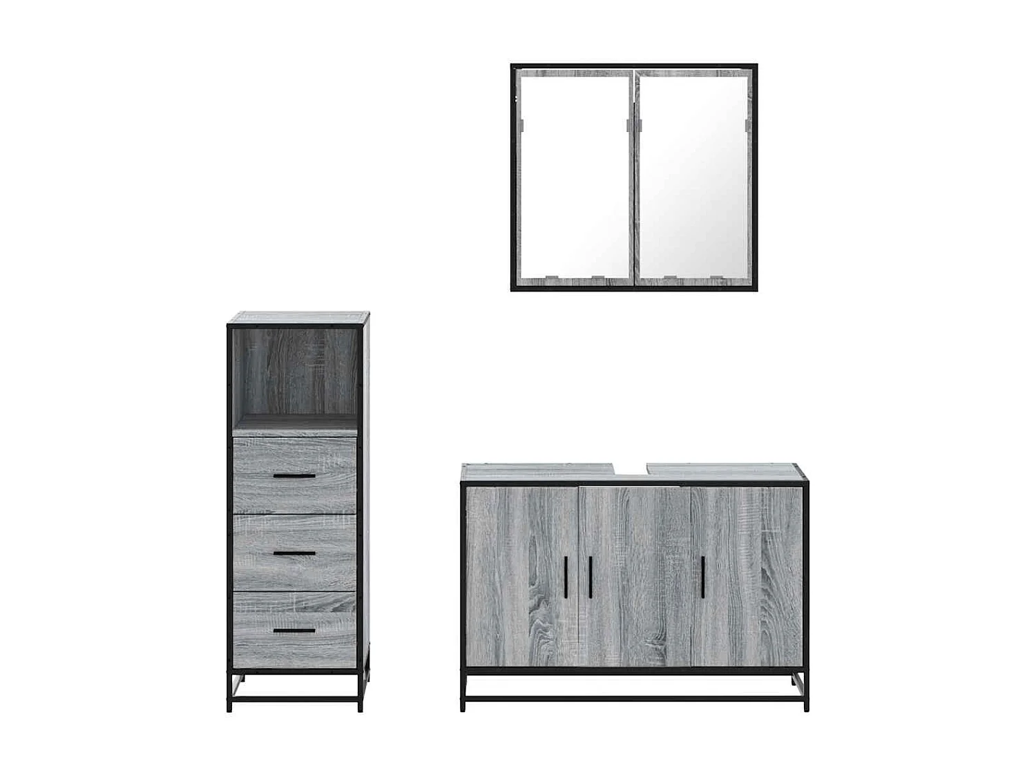 Ensemble de meubles de salle de bain 3 pcs Sonoma gris