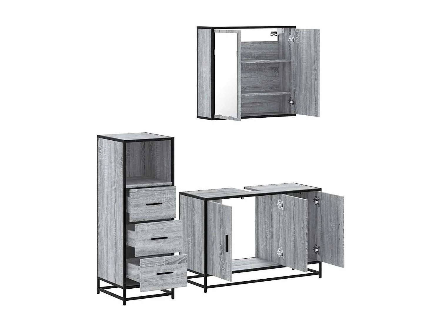 Ensemble de meubles de salle de bain 3 pcs Sonoma gris