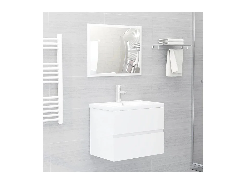 Ensemble de meubles de bain blanc brillant bois d'ingénierie