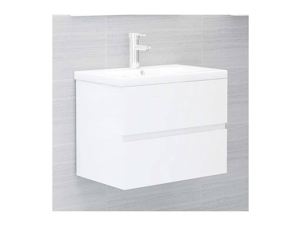 Ensemble de meubles de bain blanc brillant bois d'ingénierie