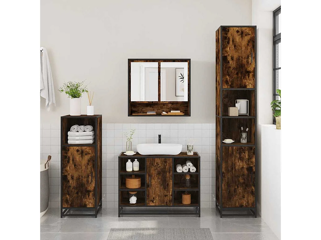 Ensemble de meubles de salle de bain 2 pcs Chêne fumé