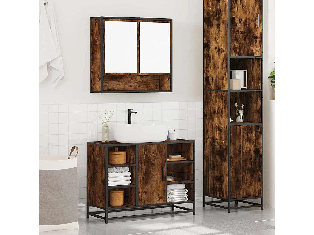 Ensemble de meubles de salle de bain 2 pcs Chêne fumé