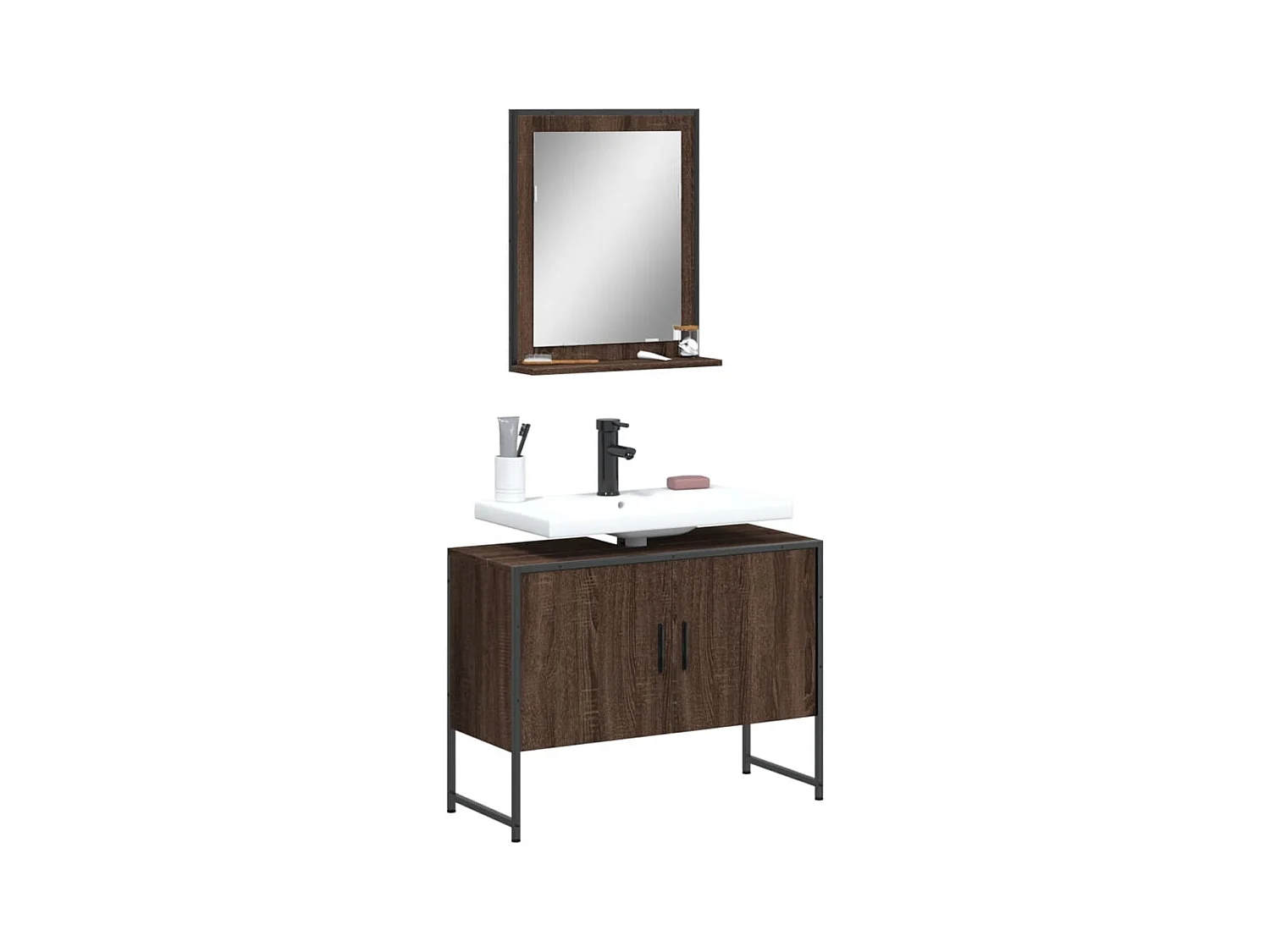 Set di mobili da bagno 2 pezzi in rovere marrone