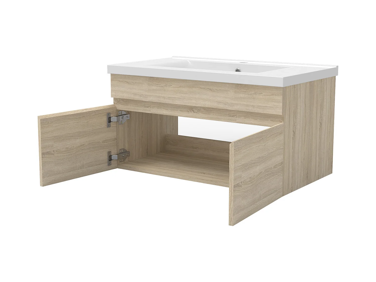 AICA Ensemble meuble Salle de Bain L.100cm Chêne + vasque + Miroir 100cm Tricolore + Dimmable Rond