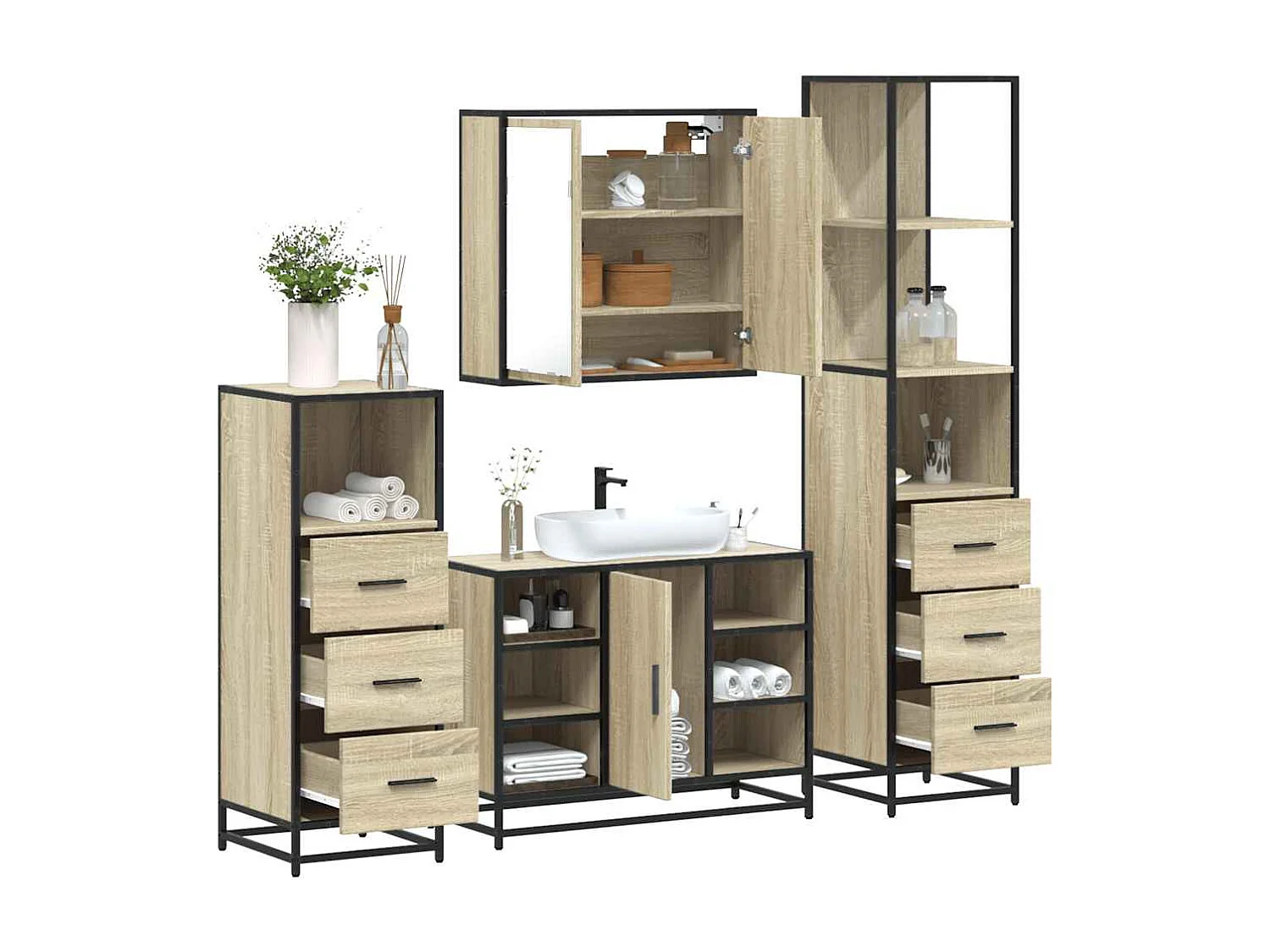 4-teiliges Badmöbel-Set Sonoma-Eiche